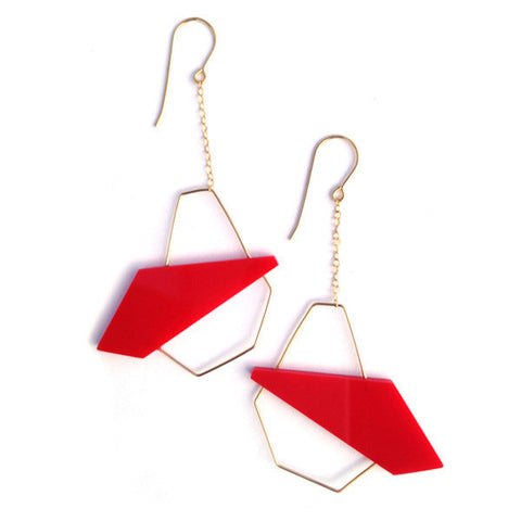 Angler Earrings in Red and Gold by Delusions of Grandeur