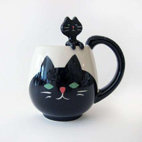 Black Cat Mug with Spoon Set